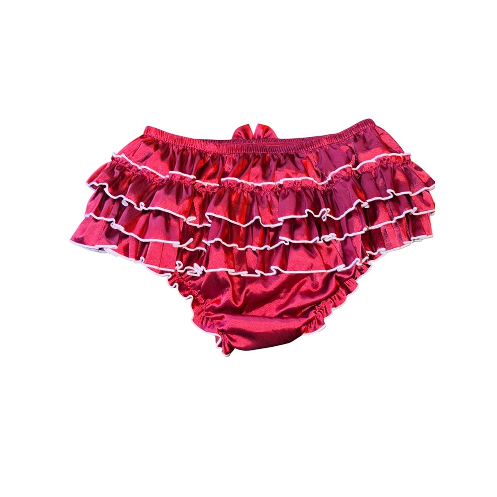 Satini Ruffle Red Satin Frilly Bow Knickers Bloomers Lingerie Large